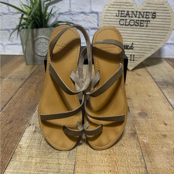 ANN MASHBURN diagonal strap sandal in brown leather - Picture 1 of 9